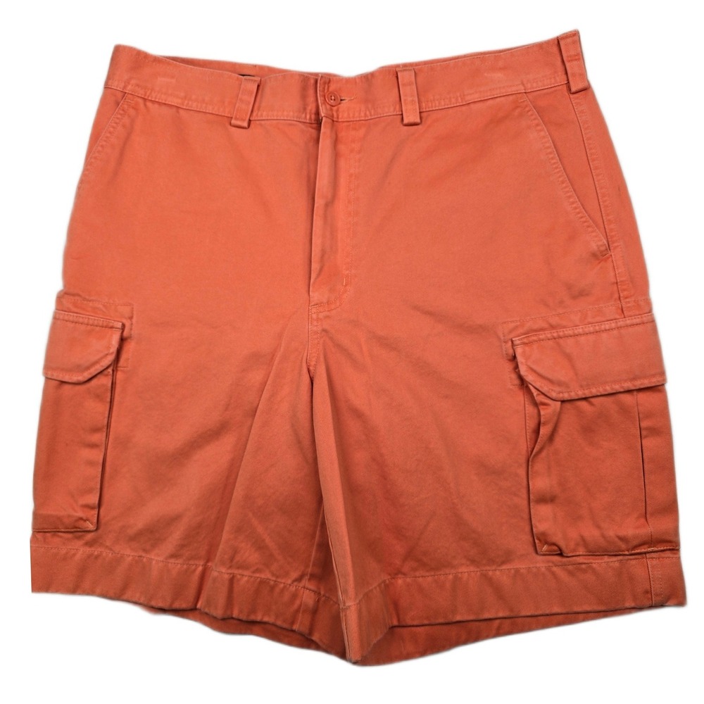 Lands' End Cargo Shorts Mens 37 Orange 100% Cotton Twill Utility Casual